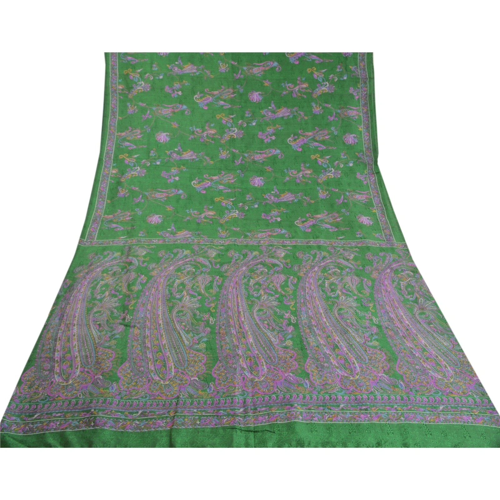 Sanskriti Vintage Sarees Green Pure Silk Indian Printed Sari Floral Craft Fabric, PR-58893-Green-Printed Floral Design-Pure Silk-7