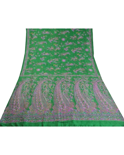Sanskriti Vintage Sarees Green Pure Silk Indian Printed Sari Floral Craft Fabric, PR-58893-Green-Printed Floral Design-Pure Silk-7