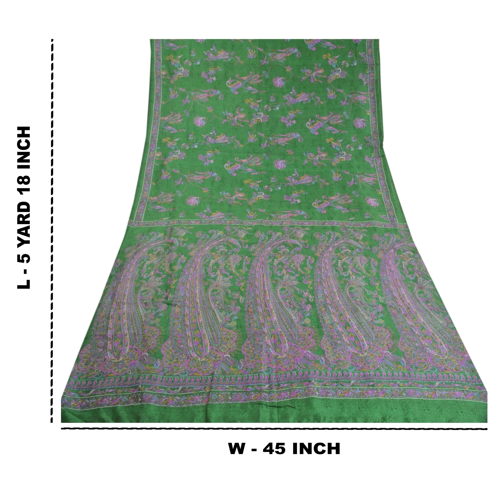 Sanskriti Vintage Sarees Green Pure Silk Indian Printed Sari Floral Craft Fabric, PR-58893-Green-Printed Floral Design-Pure Silk-8