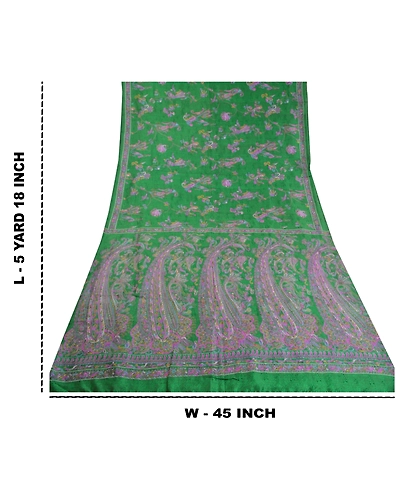 Sanskriti Vintage Sarees Green Pure Silk Indian Printed Sari Floral Craft Fabric, PR-58893-Green-Printed Floral Design-Pure Silk-8