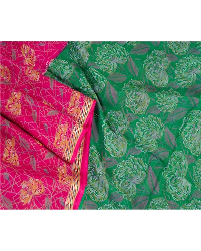Sanskriti Vintage Pink Sarees Printed Pure Silk Woven Border Sari Craft Fabric, PR-58919-Pink-Printed Floral Design-Pure Silk-1