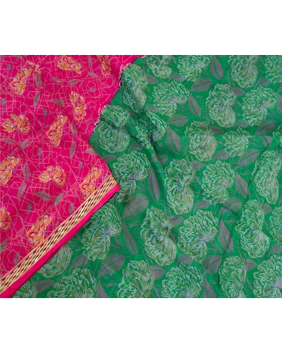 Sanskriti Vintage Pink Sarees Printed Pure Silk Woven Border Sari Craft Fabric, PR-58919-Pink-Printed Floral Design-Pure Silk-2