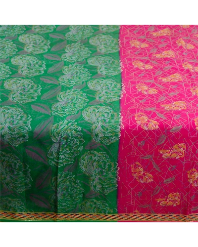 Sanskriti Vintage Pink Sarees Printed Pure Silk Woven Border Sari Craft Fabric, PR-58919-Pink-Printed Floral Design-Pure Silk-5