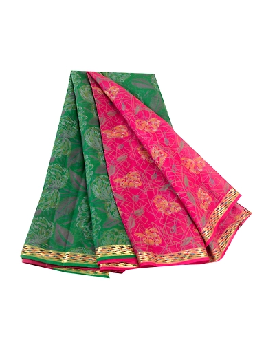 Sanskriti Vintage Pink Sarees Printed Pure Silk Woven Border Sari Craft Fabric, PR-58919-Pink-Printed Floral Design-Pure Silk-6
