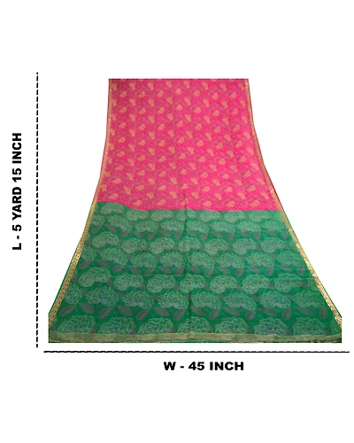 Sanskriti Vintage Pink Sarees Printed Pure Silk Woven Border Sari Craft Fabric, PR-58919-Pink-Printed Floral Design-Pure Silk-8
