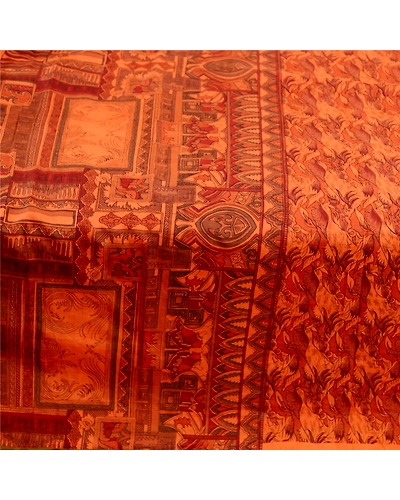 Sanskriti Vintage Saffron Indian Sarees Printed Pure Silk Sari 5Yd Craft Fabric, PR-58921-Saffron-Printed Floral Design-Pure Silk-3