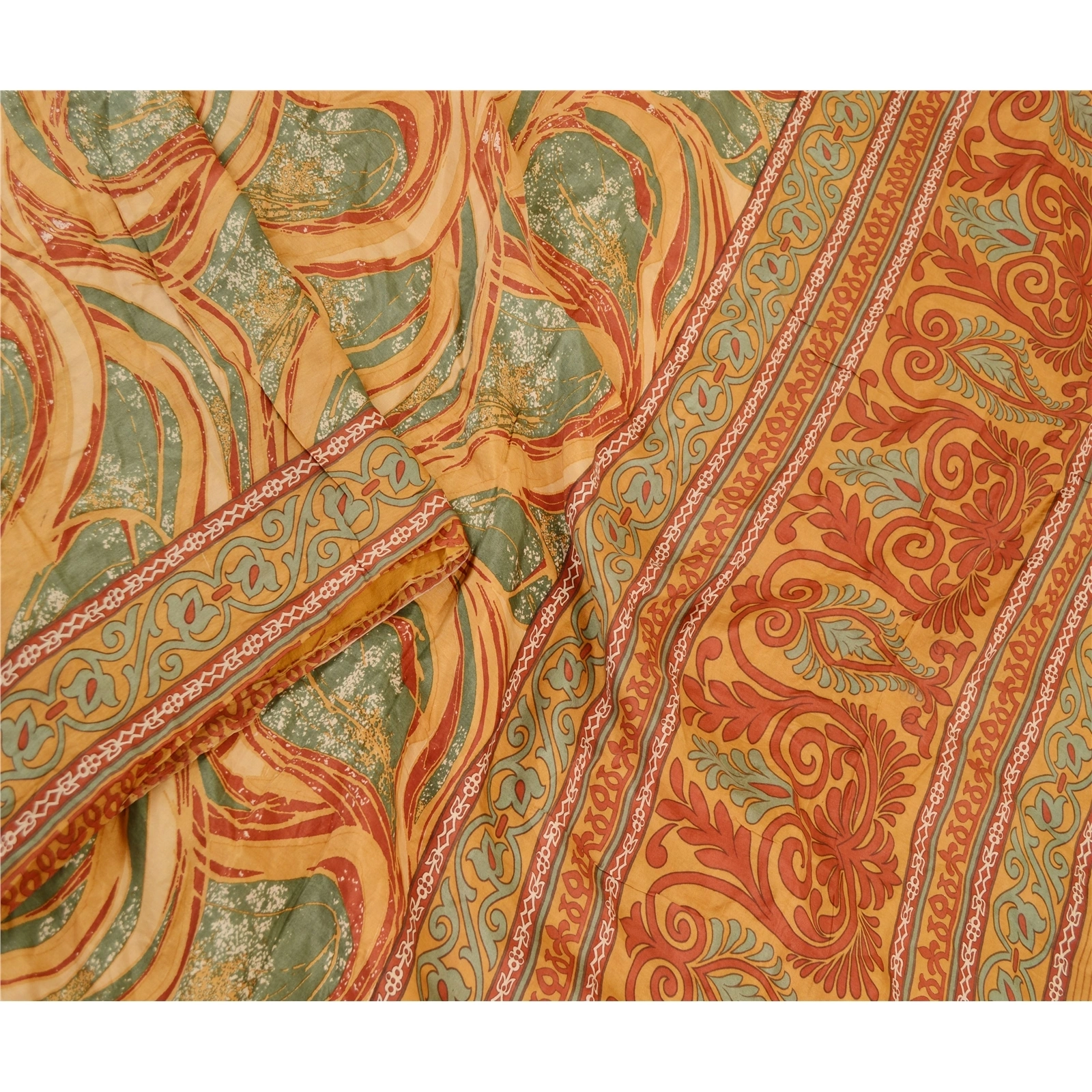 Sanskriti Vintage Multi Indian Sarees 100% Pure Silk Printed Sari Craft Fabric, PR-58950-Multi-Printed Floral Design-Pure Silk-2