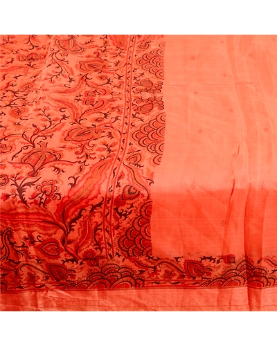 Sanskriti Vintage Peach Indian Sarees 100% Pure Silk Printed Sari Craft Fabric, PR-58954-Peach-Printed Floral Design-Pure Silk-4