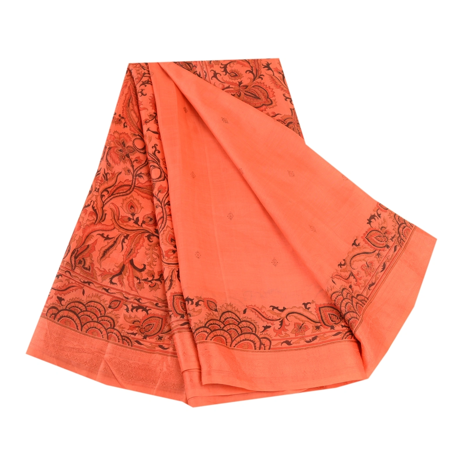 Sanskriti Vintage Peach Indian Sarees 100% Pure Silk Printed Sari Craft Fabric, PR-58954-Peach-Printed Floral Design-Pure Silk-7