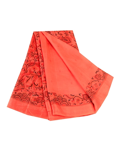 Sanskriti Vintage Peach Indian Sarees 100% Pure Silk Printed Sari Craft Fabric, PR-58954-Peach-Printed Floral Design-Pure Silk-7