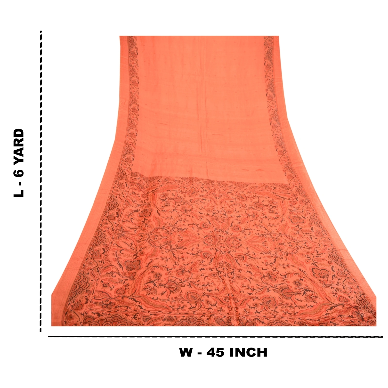 Sanskriti Vintage Peach Indian Sarees 100% Pure Silk Printed Sari Craft Fabric, PR-58954-Peach-Printed Floral Design-Pure Silk-9