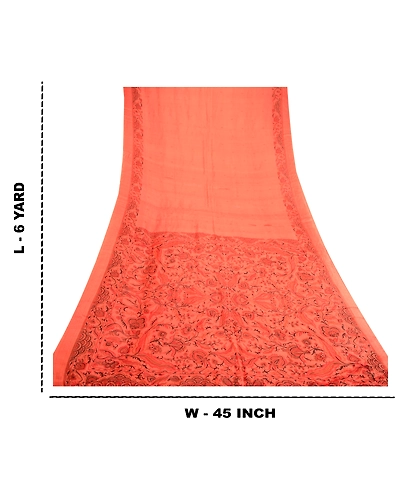 Sanskriti Vintage Peach Indian Sarees 100% Pure Silk Printed Sari Craft Fabric, PR-58954-Peach-Printed Floral Design-Pure Silk-9