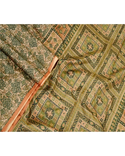 Sanskriti Vintage Green Indian Sarees 100% Pure Silk Printed Sari Craft Fabric, PR-58955-Green-Printed Floral Design-Pure Silk-1