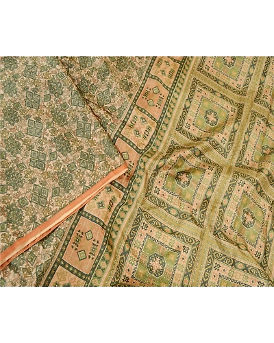 Sanskriti Vintage Green Indian Sarees 100% Pure Silk Printed Sari Craft Fabric, PR-58955-Green-Printed Floral Design-Pure Silk-2
