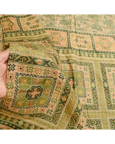 Sanskriti Vintage Green Indian Sarees 100% Pure Silk Printed Sari Craft Fabric, PR-58955-Green-Printed Floral Design-Pure Silk-5