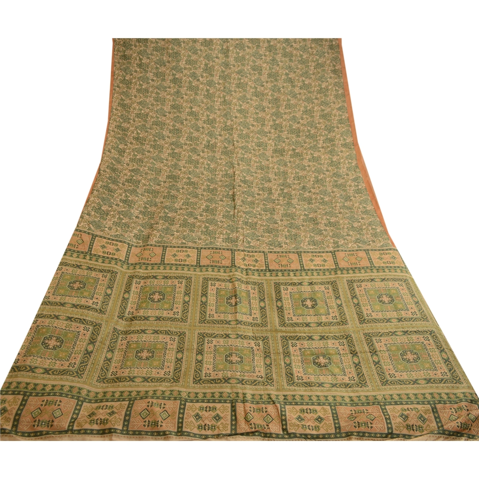 Sanskriti Vintage Green Indian Sarees 100% Pure Silk Printed Sari Craft Fabric, PR-58955-Green-Printed Floral Design-Pure Silk-7