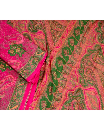Sanskriti Vintage Sarees Hot Pink Pure Silk Printed Woven Sari 5Yd Craft Fabric, PR-58988-Hot Pink-Printed Floral Design-Pure Silk-1