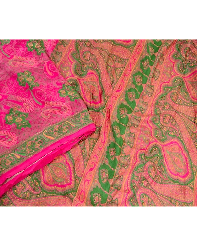 Sanskriti Vintage Sarees Hot Pink Pure Silk Printed Woven Sari 5Yd Craft Fabric, PR-58988-Hot Pink-Printed Floral Design-Pure Silk-2