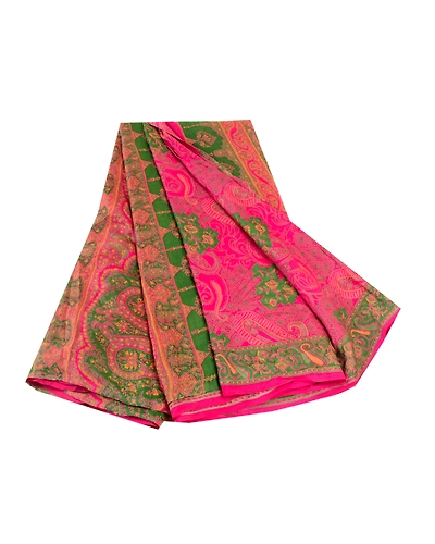 Sanskriti Vintage Sarees Hot Pink Pure Silk Printed Woven Sari 5Yd Craft Fabric, PR-58988-Hot Pink-Printed Floral Design-Pure Silk-6