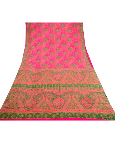 Sanskriti Vintage Sarees Hot Pink Pure Silk Printed Woven Sari 5Yd Craft Fabric, PR-58988-Hot Pink-Printed Floral Design-Pure Silk-7