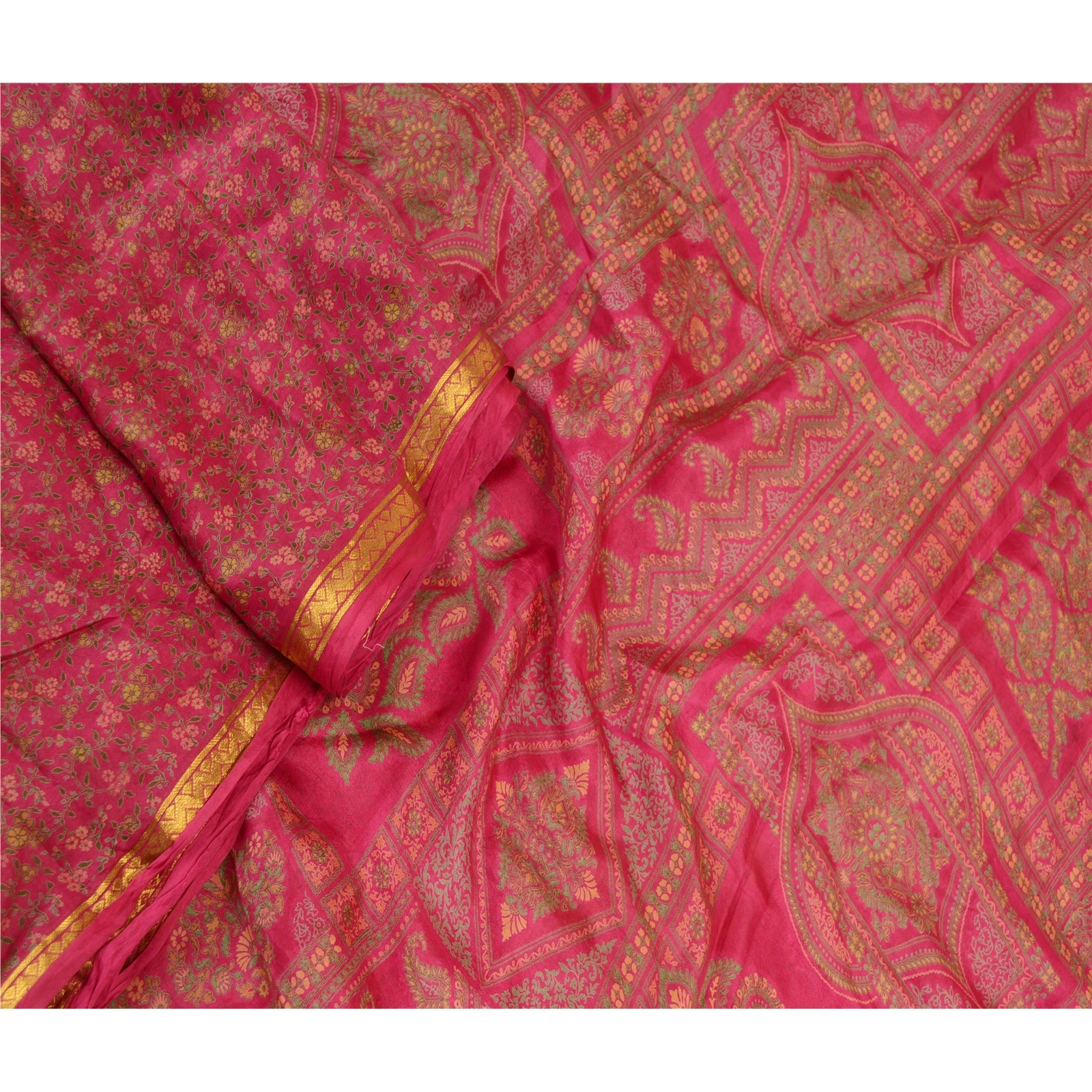 Sanskriti Vintage Pink Sarees 100% Pure Silk Printed Sari 5Yd Soft Craft Fabric, PR-59000-Pink-Printed Floral Design-Pure Silk-1