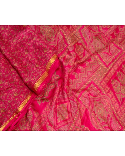 Sanskriti Vintage Pink Sarees 100% Pure Silk Printed Sari 5Yd Soft Craft Fabric, PR-59000-Pink-Printed Floral Design-Pure Silk-1
