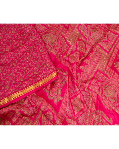 Sanskriti Vintage Pink Sarees 100% Pure Silk Printed Sari 5Yd Soft Craft Fabric, PR-59000-Pink-Printed Floral Design-Pure Silk-2