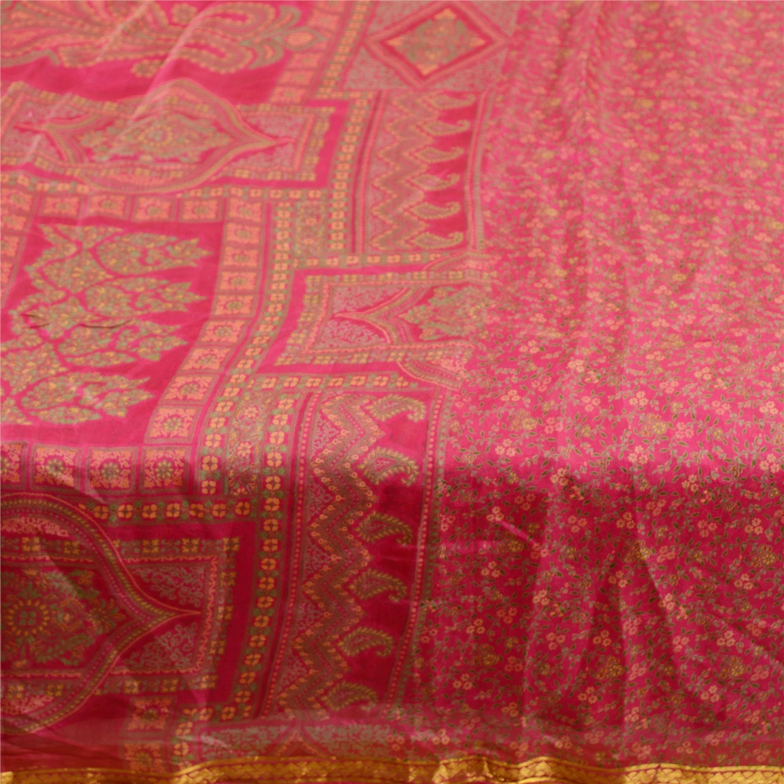 Sanskriti Vintage Pink Sarees 100% Pure Silk Printed Sari 5Yd Soft Craft Fabric, PR-59000-Pink-Printed Floral Design-Pure Silk-3