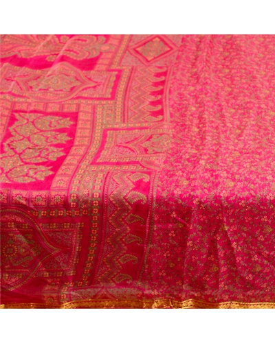 Sanskriti Vintage Pink Sarees 100% Pure Silk Printed Sari 5Yd Soft Craft Fabric, PR-59000-Pink-Printed Floral Design-Pure Silk-3