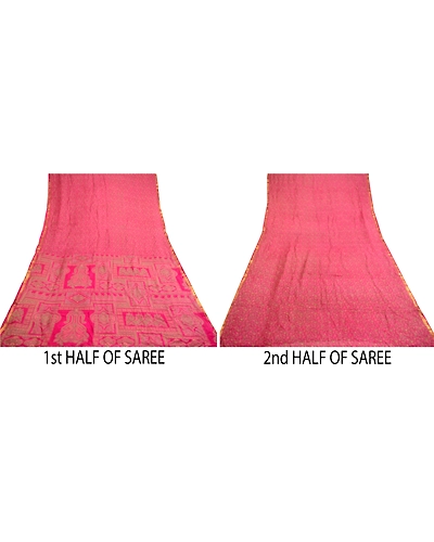 Sanskriti Vintage Pink Sarees 100% Pure Silk Printed Sari 5Yd Soft Craft Fabric, PR-59000-Pink-Printed Floral Design-Pure Silk-4