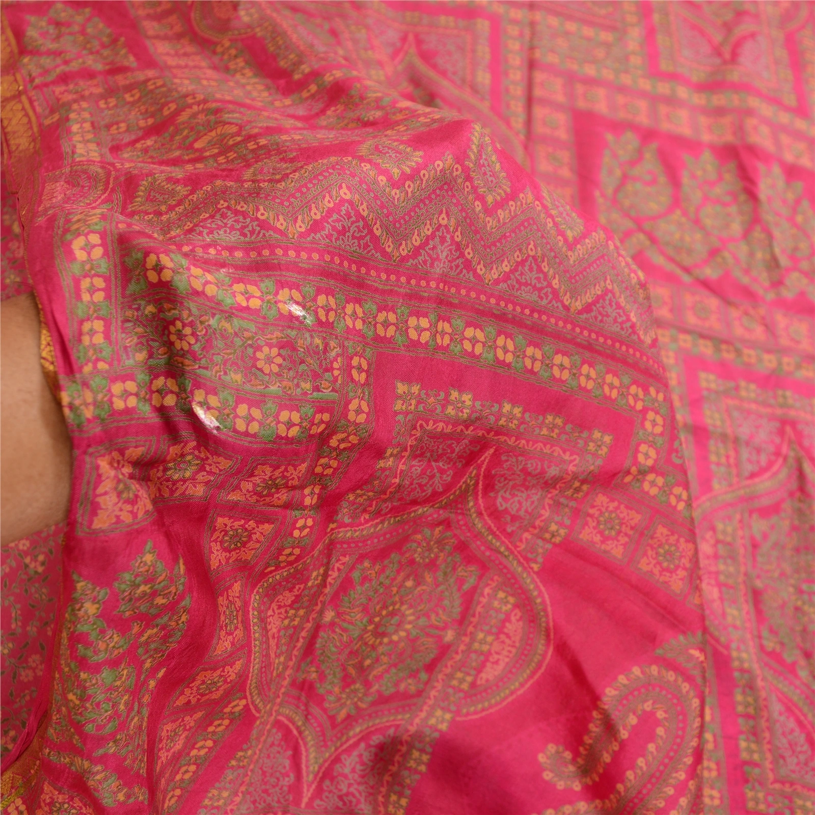 Sanskriti Vintage Pink Sarees 100% Pure Silk Printed Sari 5Yd Soft Craft Fabric, PR-59000-Pink-Printed Floral Design-Pure Silk-5