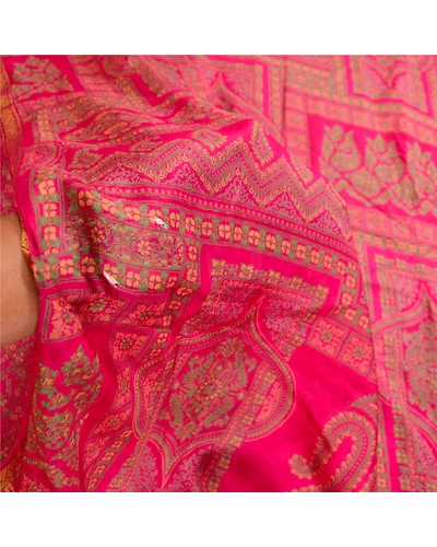 Sanskriti Vintage Pink Sarees 100% Pure Silk Printed Sari 5Yd Soft Craft Fabric, PR-59000-Pink-Printed Floral Design-Pure Silk-5