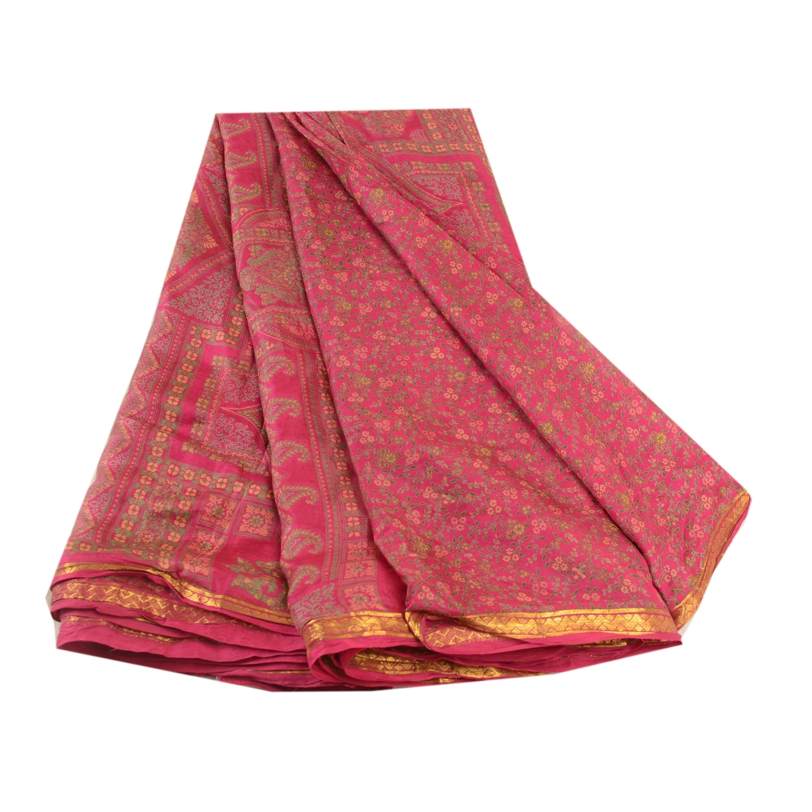 Sanskriti Vintage Pink Sarees 100% Pure Silk Printed Sari 5Yd Soft Craft Fabric, PR-59000-Pink-Printed Floral Design-Pure Silk-6