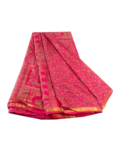 Sanskriti Vintage Pink Sarees 100% Pure Silk Printed Sari 5Yd Soft Craft Fabric, PR-59000-Pink-Printed Floral Design-Pure Silk-6
