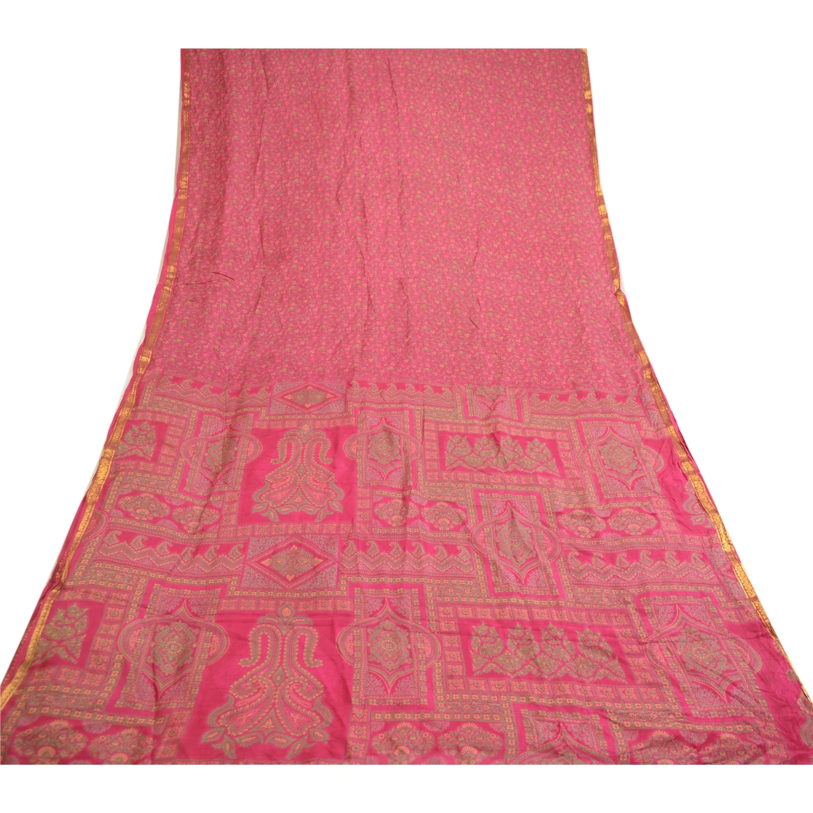 Sanskriti Vintage Pink Sarees 100% Pure Silk Printed Sari 5Yd Soft Craft Fabric, PR-59000-Pink-Printed Floral Design-Pure Silk-7