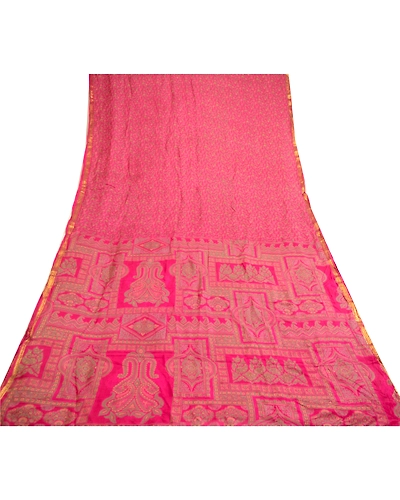 Sanskriti Vintage Pink Sarees 100% Pure Silk Printed Sari 5Yd Soft Craft Fabric, PR-59000-Pink-Printed Floral Design-Pure Silk-7