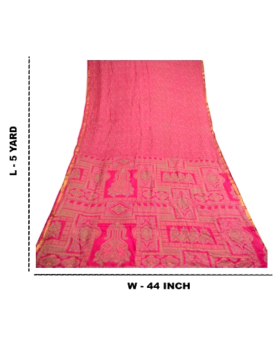 Sanskriti Vintage Pink Sarees 100% Pure Silk Printed Sari 5Yd Soft Craft Fabric, PR-59000-Pink-Printed Floral Design-Pure Silk-8