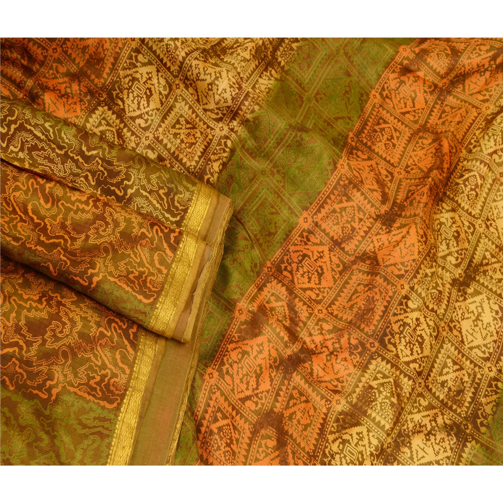 Sanskriti Vintage Multi Sarees Pure Silk Printed Sari Zari Border Craft Fabric, PR-59003-Multi-Printed Floral Design-Pure Silk-1