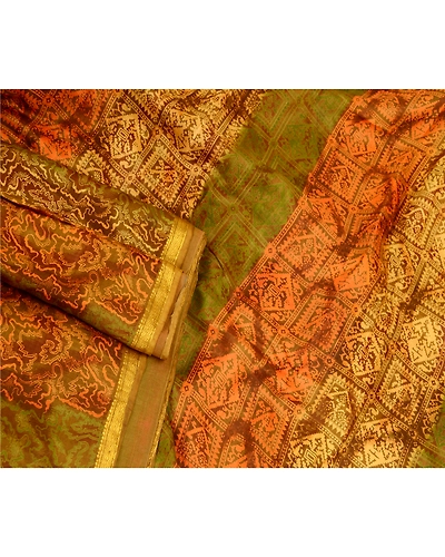 Sanskriti Vintage Multi Sarees Pure Silk Printed Sari Zari Border Craft Fabric, PR-59003-Multi-Printed Floral Design-Pure Silk-1