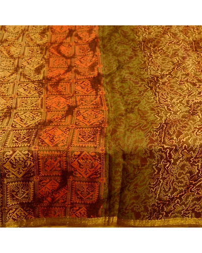 Sanskriti Vintage Multi Sarees Pure Silk Printed Sari Zari Border Craft Fabric, PR-59003-Multi-Printed Floral Design-Pure Silk-3
