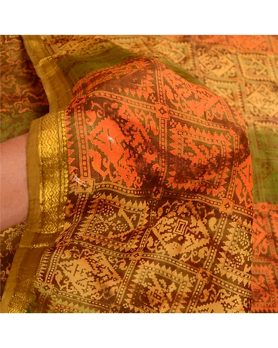 Sanskriti Vintage Multi Sarees Pure Silk Printed Sari Zari Border Craft Fabric, PR-59003-Multi-Printed Floral Design-Pure Silk-5