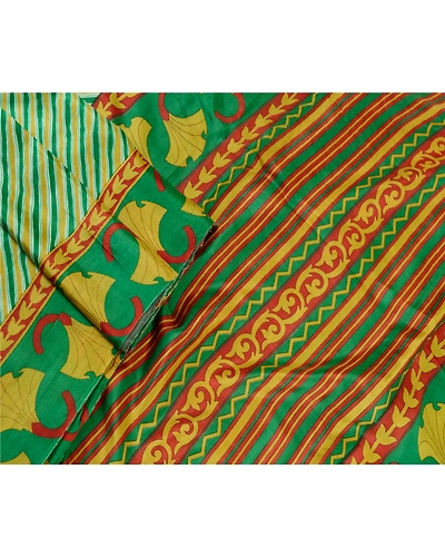 Sanskriti Vintage Green Sarees 100% Pure Silk Printed Sari Floral Craft Fabric, PR-59020-Green-Printed Floral Design-Pure Silk-2