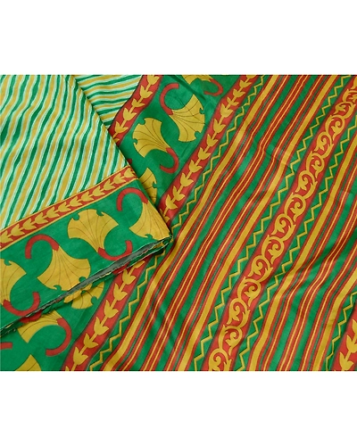 Sanskriti Vintage Green Sarees 100% Pure Silk Printed Sari Floral Craft Fabric, PR-59020-Green-Printed Floral Design-Pure Silk-3