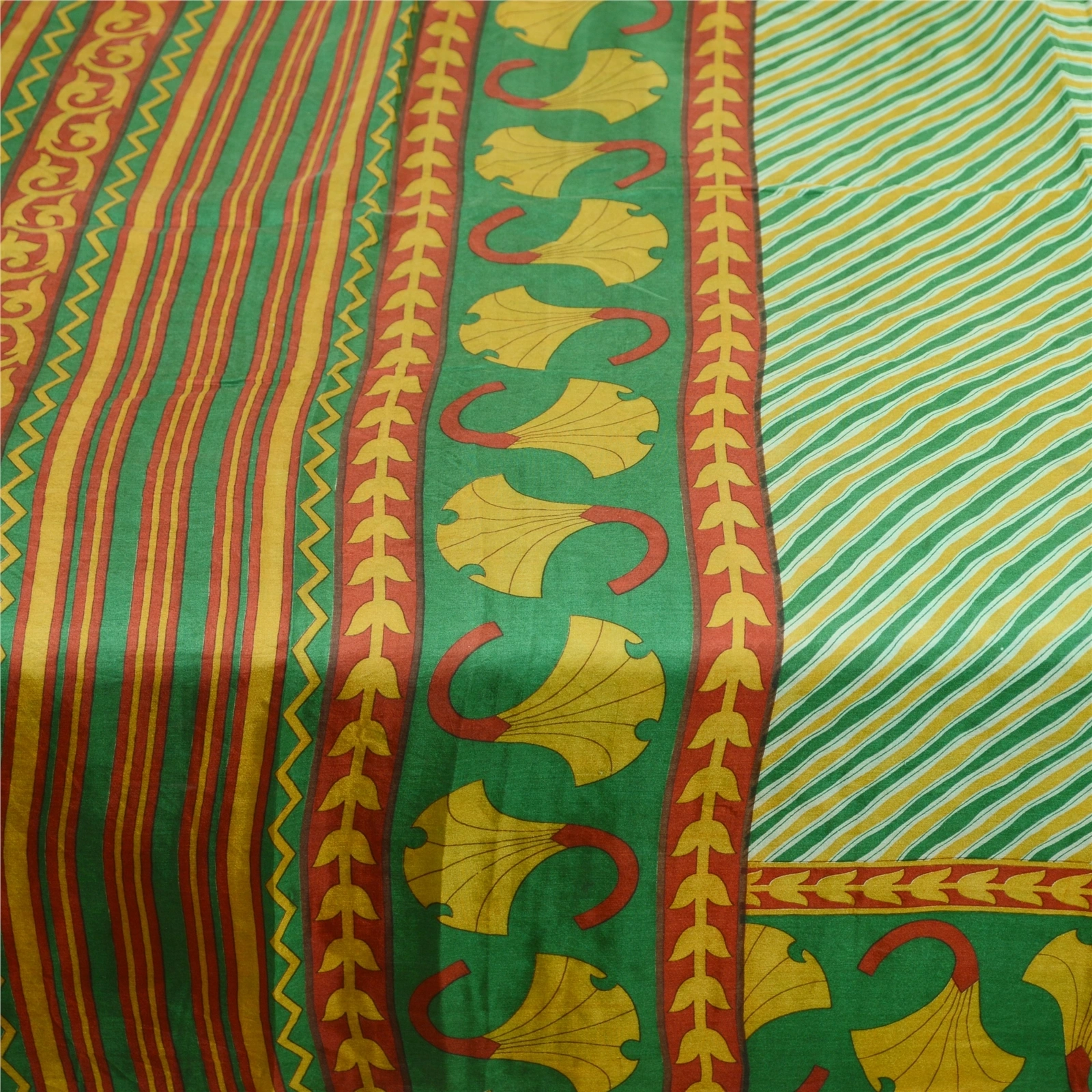 Sanskriti Vintage Green Sarees 100% Pure Silk Printed Sari Floral Craft Fabric, PR-59020-Green-Printed Floral Design-Pure Silk-4