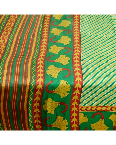 Sanskriti Vintage Green Sarees 100% Pure Silk Printed Sari Floral Craft Fabric, PR-59020-Green-Printed Floral Design-Pure Silk-4