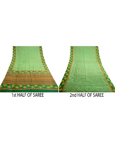 Sanskriti Vintage Green Sarees 100% Pure Silk Printed Sari Floral Craft Fabric, PR-59020-Green-Printed Floral Design-Pure Silk-5