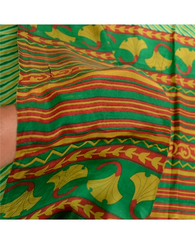 Sanskriti Vintage Green Sarees 100% Pure Silk Printed Sari Floral Craft Fabric, PR-59020-Green-Printed Floral Design-Pure Silk-6