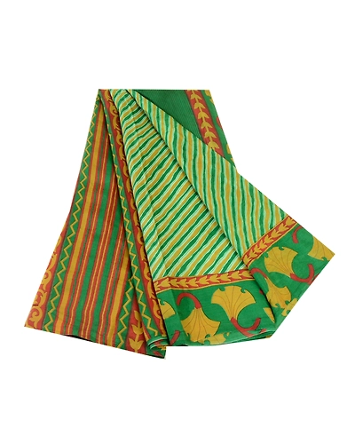 Sanskriti Vintage Green Sarees 100% Pure Silk Printed Sari Floral Craft Fabric, PR-59020-Green-Printed Floral Design-Pure Silk-7