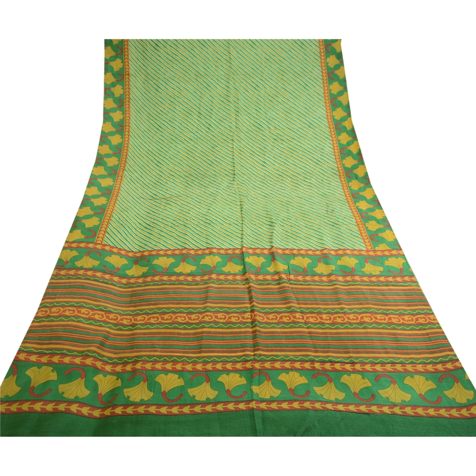 Sanskriti Vintage Green Sarees 100% Pure Silk Printed Sari Floral Craft Fabric, PR-59020-Green-Printed Floral Design-Pure Silk-8