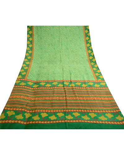 Sanskriti Vintage Green Sarees 100% Pure Silk Printed Sari Floral Craft Fabric, PR-59020-Green-Printed Floral Design-Pure Silk-8